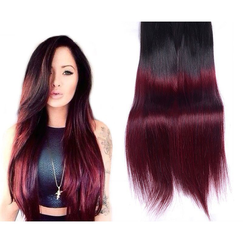 Clip On DeLuxe Drept Black Collection Ombre #1B Burgundy