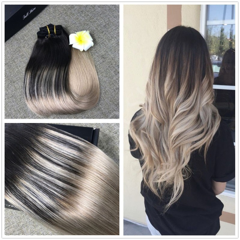 Clip On Premium Drept Black Collection Balayage #1B Light Grey