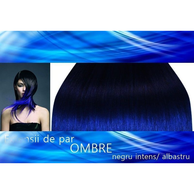 Extensii Front Lace (Semiperuca) deluxe  Ombre Negru Intens / Albastru