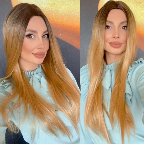 Peruca ombre saten mediu/ blond caramel